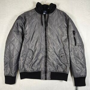 American Rag Quilted Bomber Jacket Hooded Mens Gray Full Zip Outerwear X Large